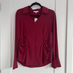 San Francisco Deep Red Zip Down Fitted Long Sleeves Shirt